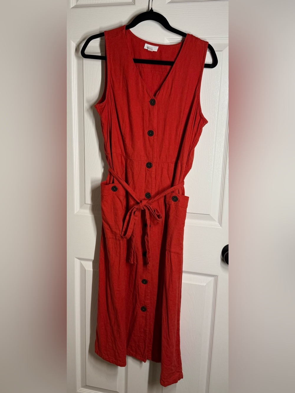 J. Jill Rust Colored Button-Front Sleeveless Midi Dress with Tie Waist